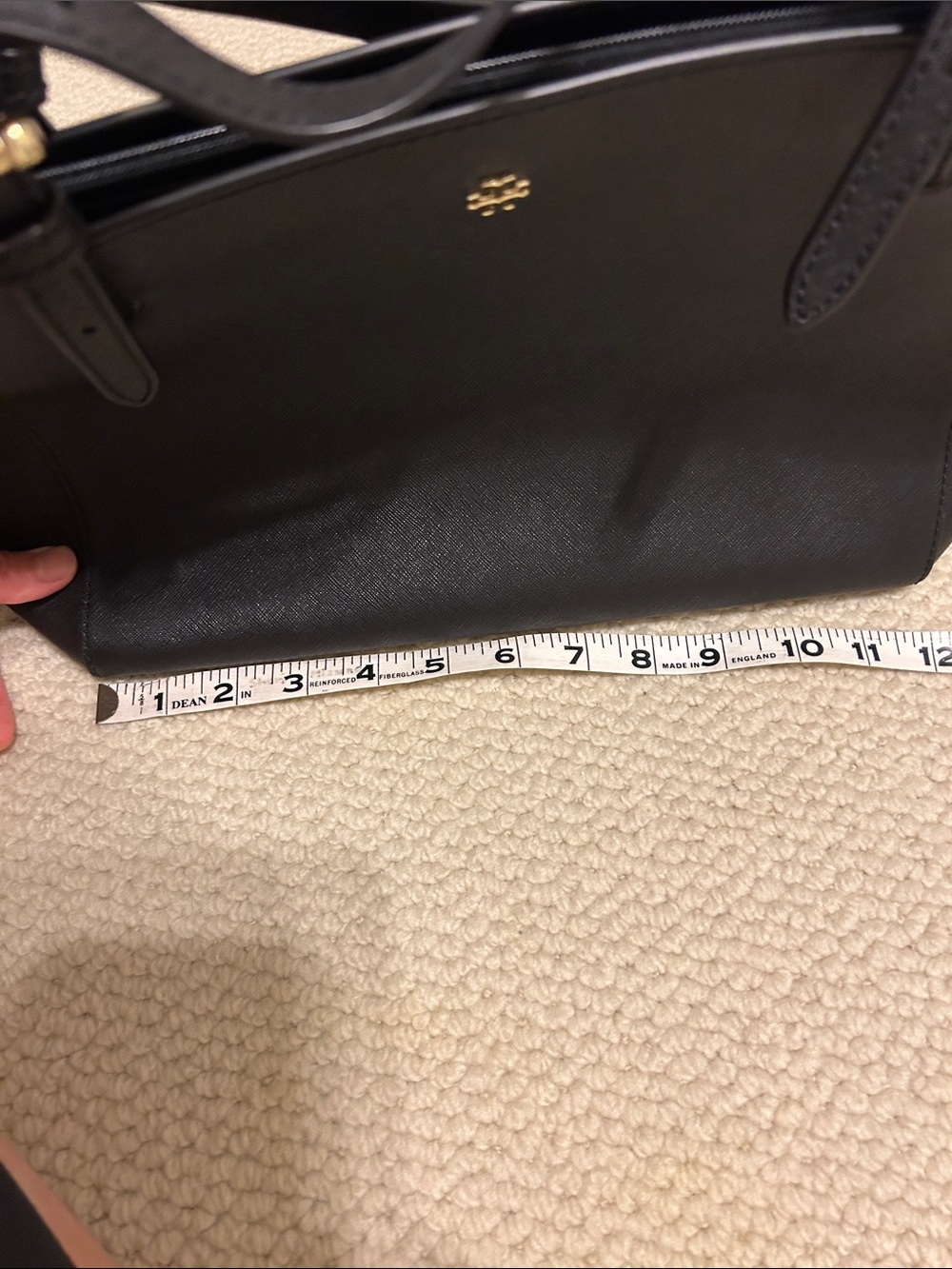 Tory Burch Black Leather Double-Handle Tote with Gold Hardware - Picture 7 of 8